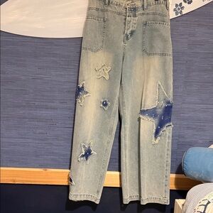 POL Distressed Star-Embellished Jeans